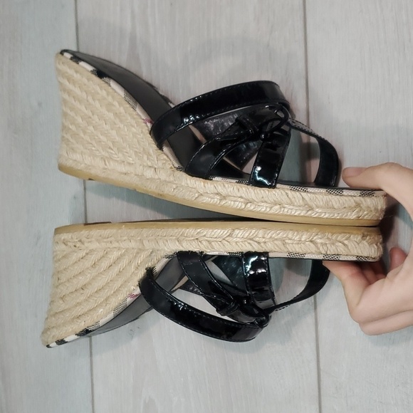 Burberry Womens Leather Logo Print Espadrille Wedge Sandals Shoes sz EU 40/10 - Picture 9 of 13
